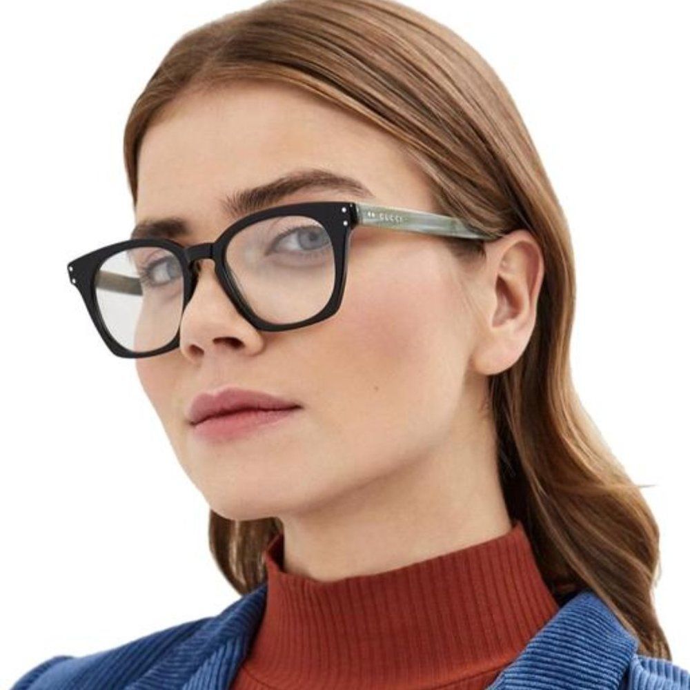 🔥 GUCCI Logo GG0572O 009 Eyeglasses Black Gray Square Unisex - Picture 5 of 11